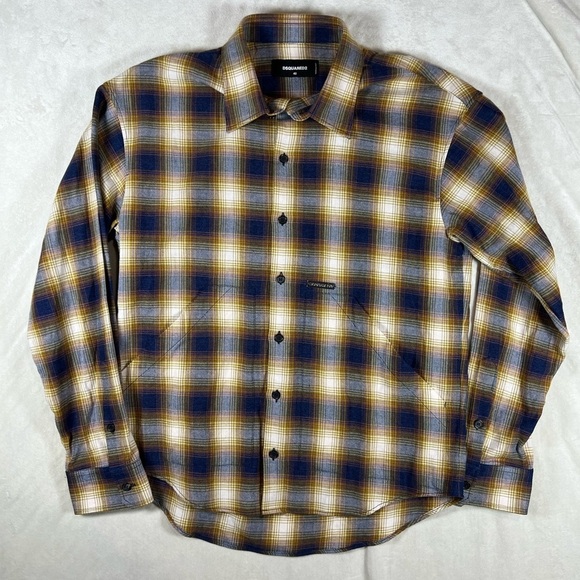 DSQUARED2 Size 40 Medium Made in Italy Flannel Plaid Button front Shirt C18 EUC - Picture 1 of 11